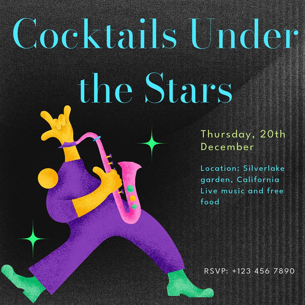 Cocktails under the stars Instagram post template, editable text