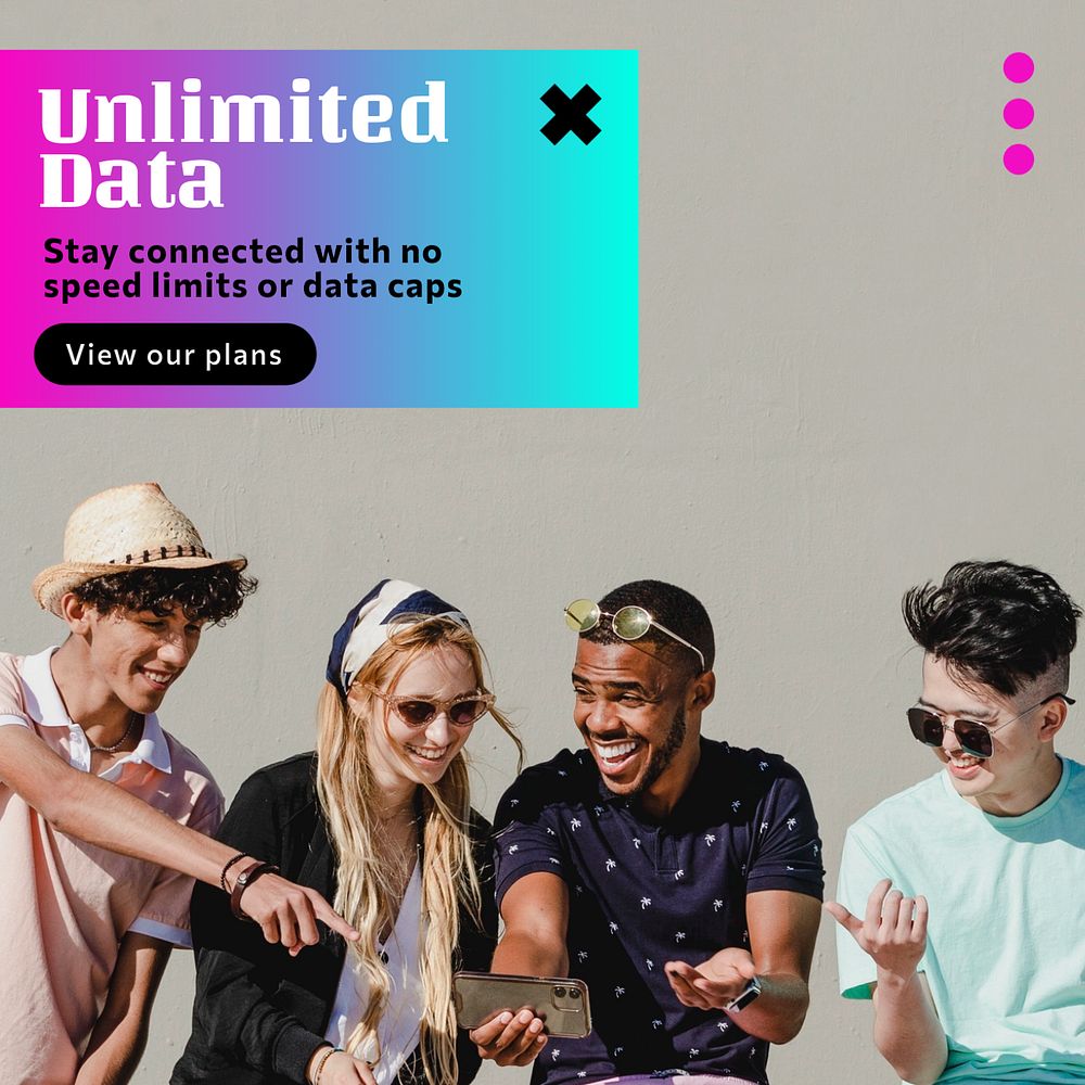 Unlimited internet data Instagram post template, editable text