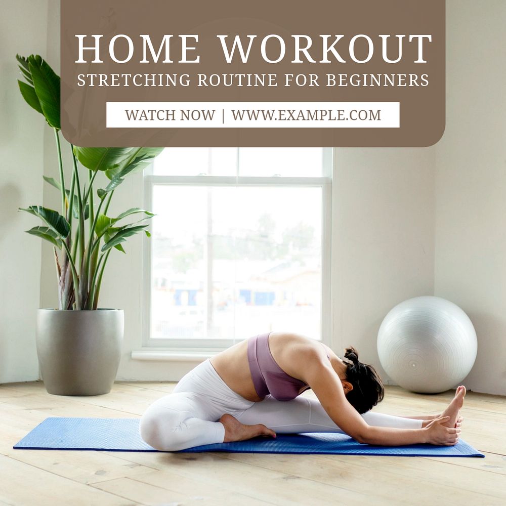 Home workout Instagram post template, editable text