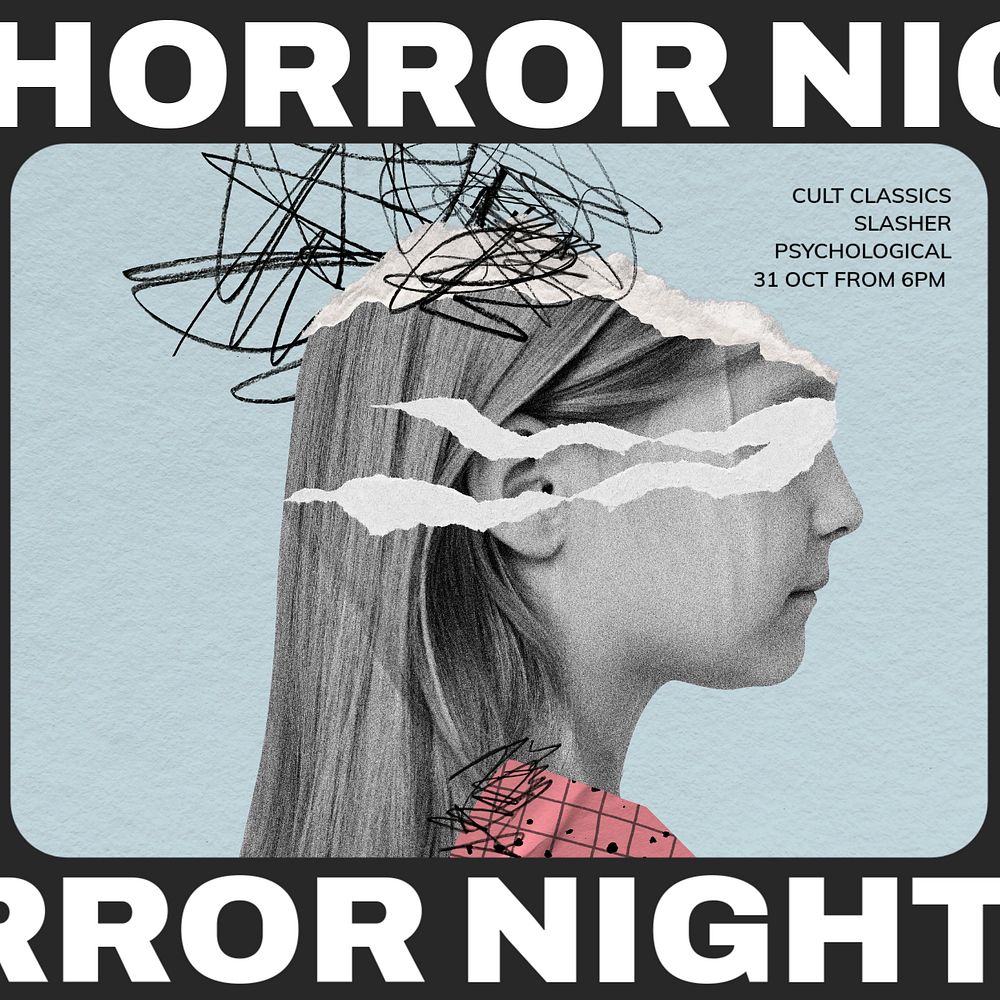 Horror night Instagram post template, editable text