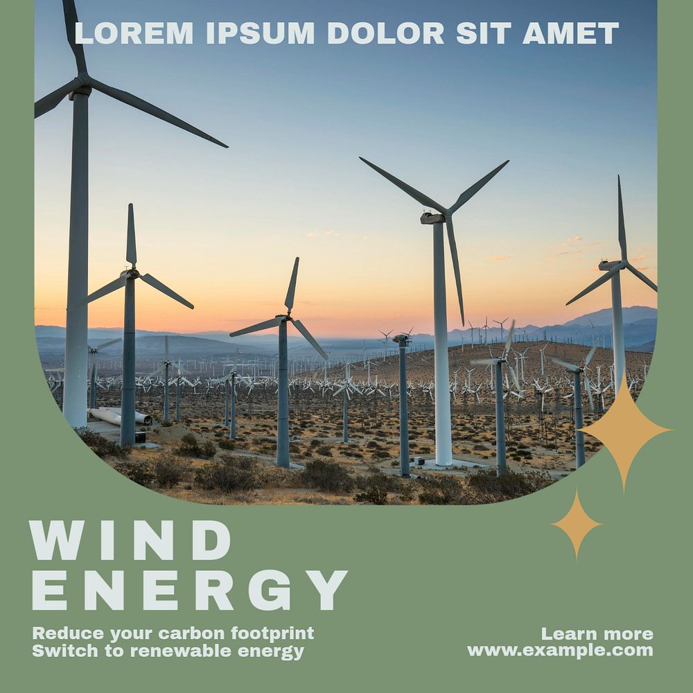 Wind energy Instagram post template, editable text