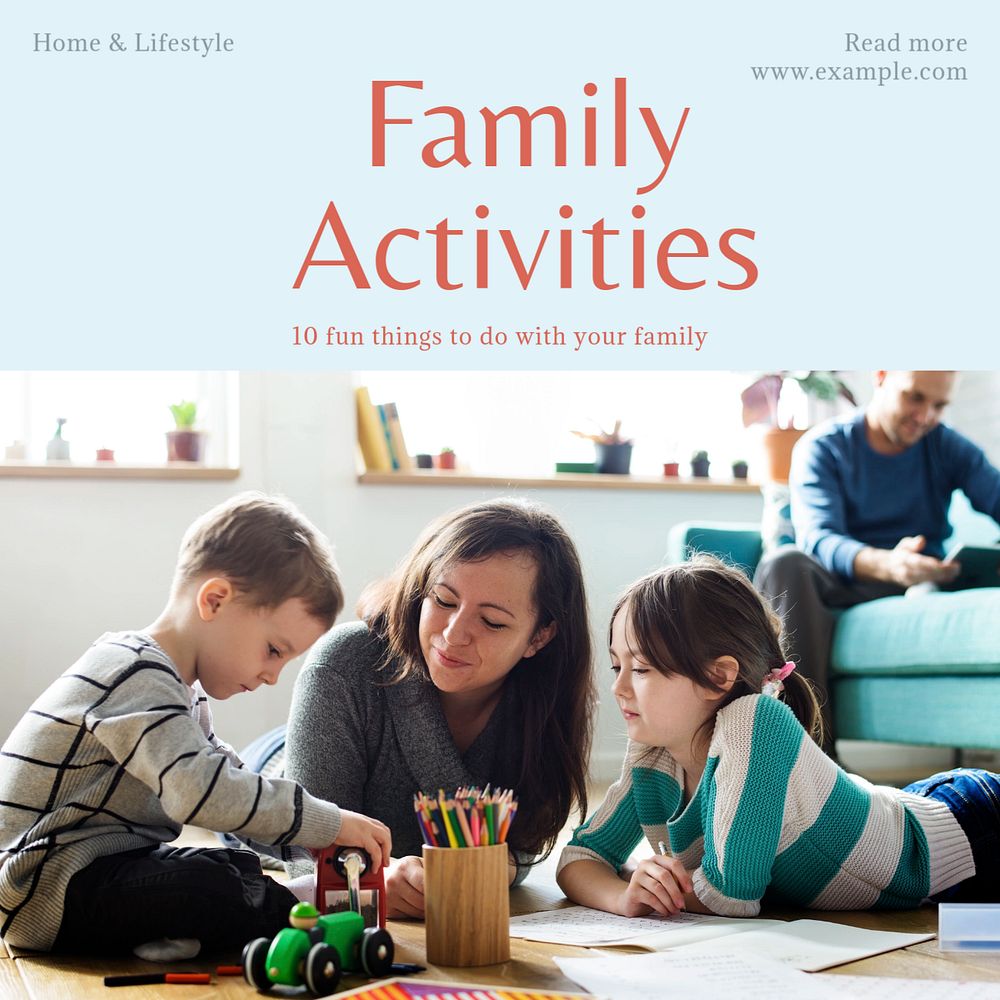 Family activities  Facebook post template, editable design