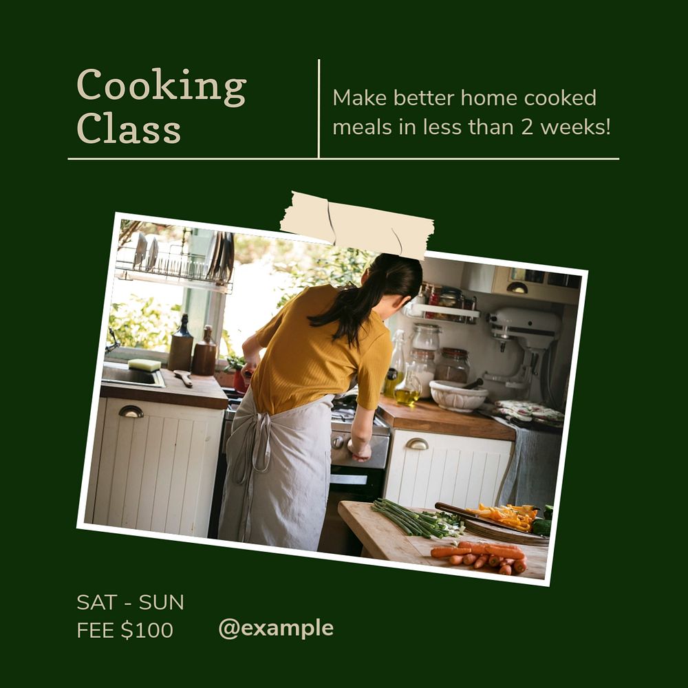 Cooking class Instagram post template, editable text