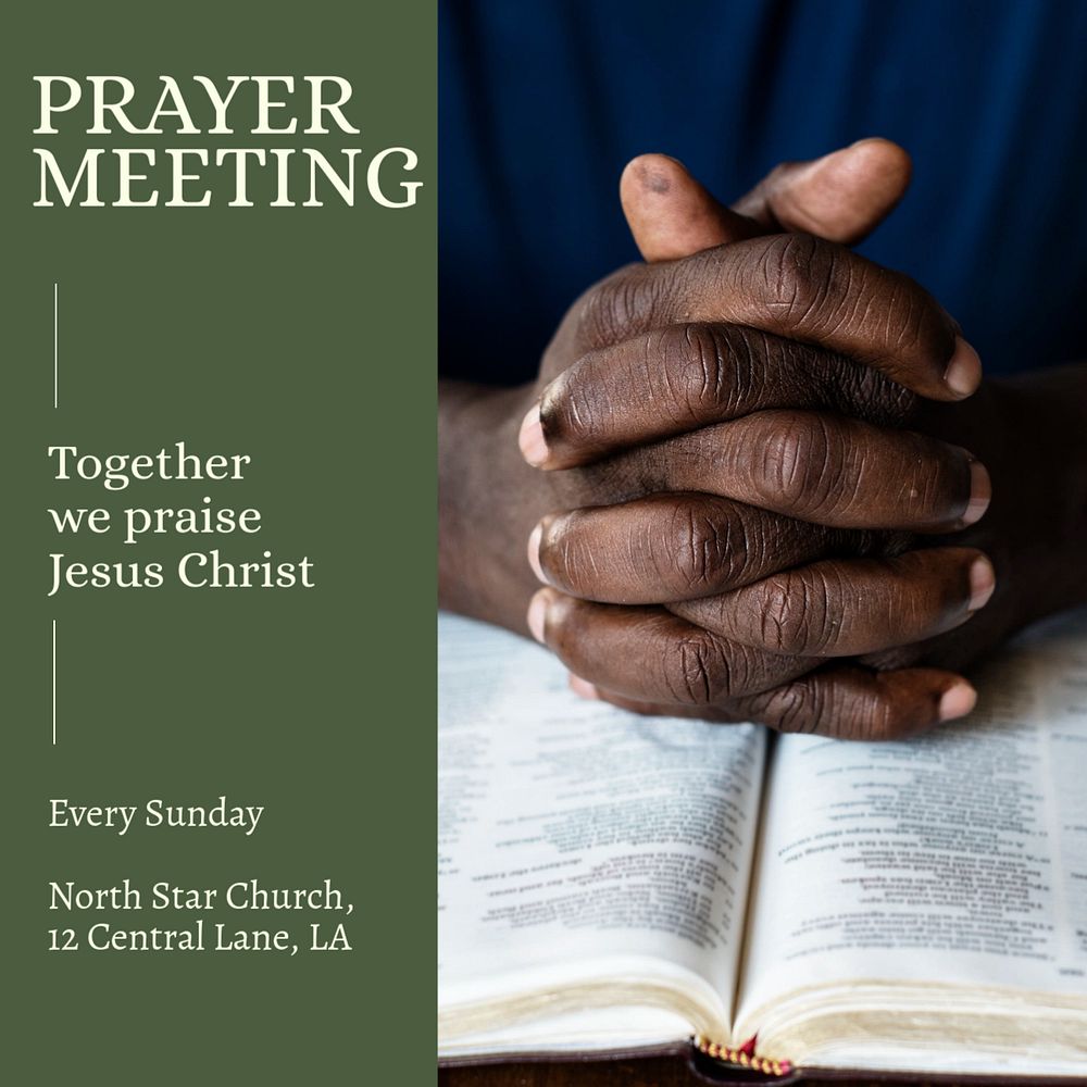 Prayer meeting Instagram post template, editable text