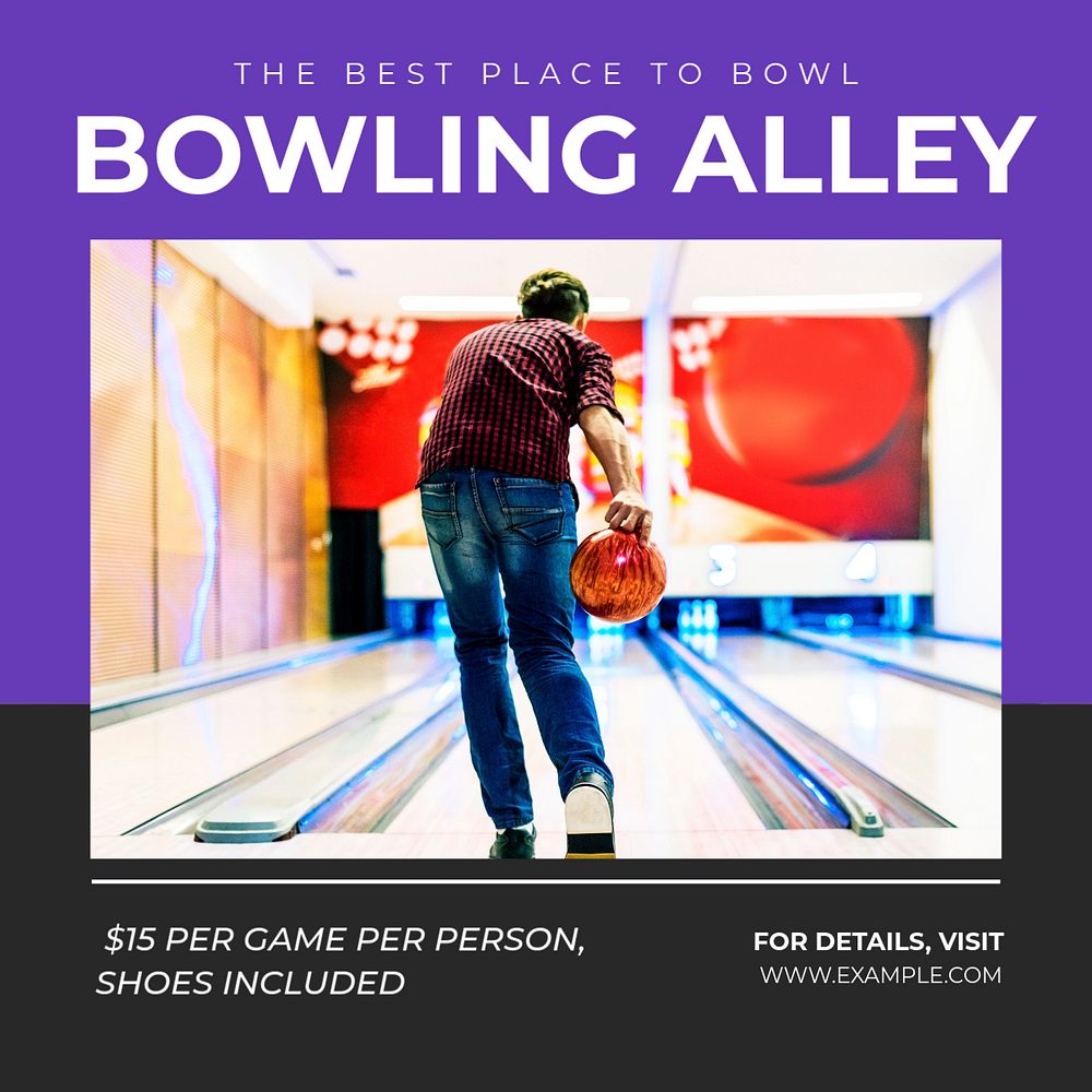 Bowling alley Instagram post template, editable text