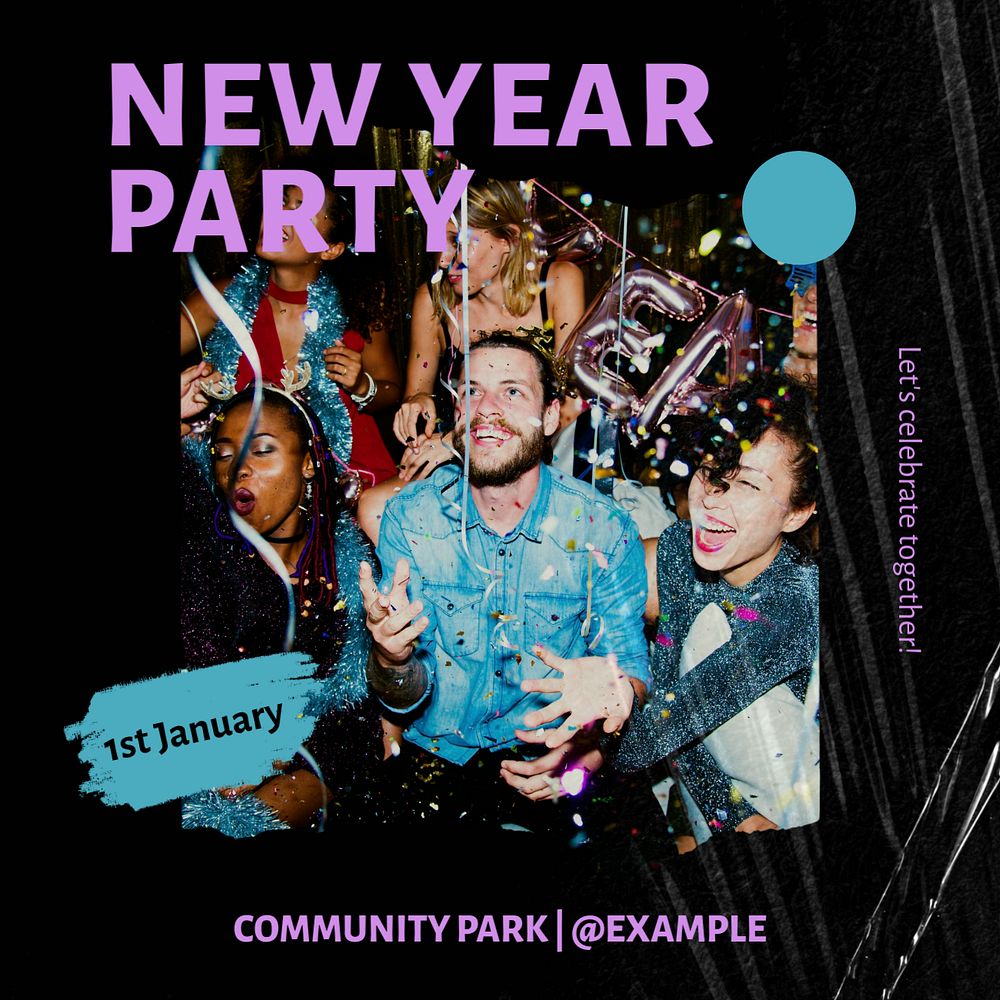 New year party Instagram post template, editable text