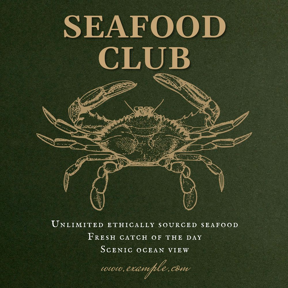 Seafood restaurant Instagram post template, editable text