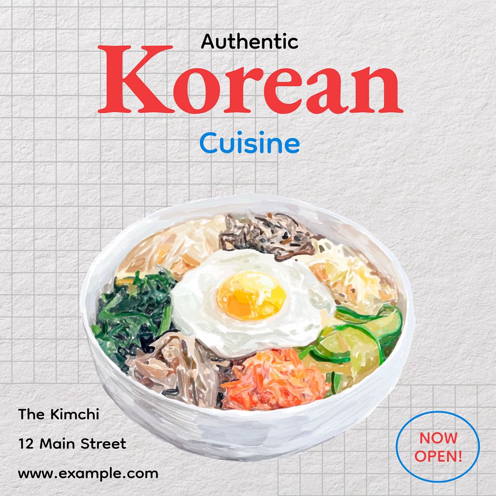 Korean cuisine Instagram post template, editable text