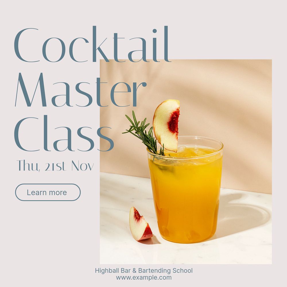 Cocktail class Instagram post template, editable text