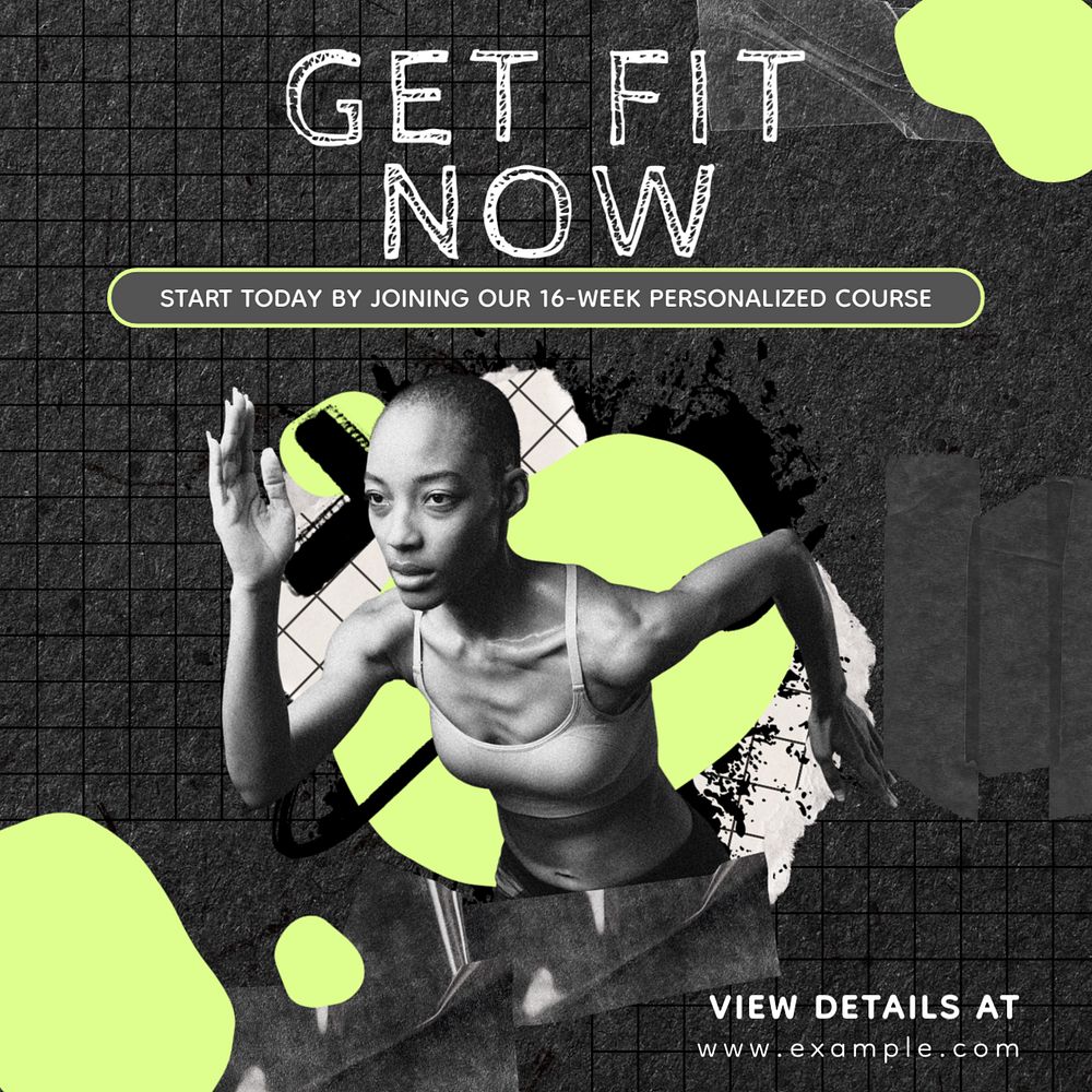 Fitness & workout course Instagram post template, editable text