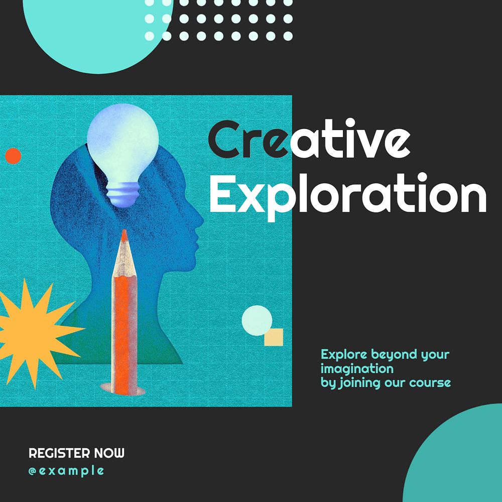 Creative exploration Instagram post template, editable text