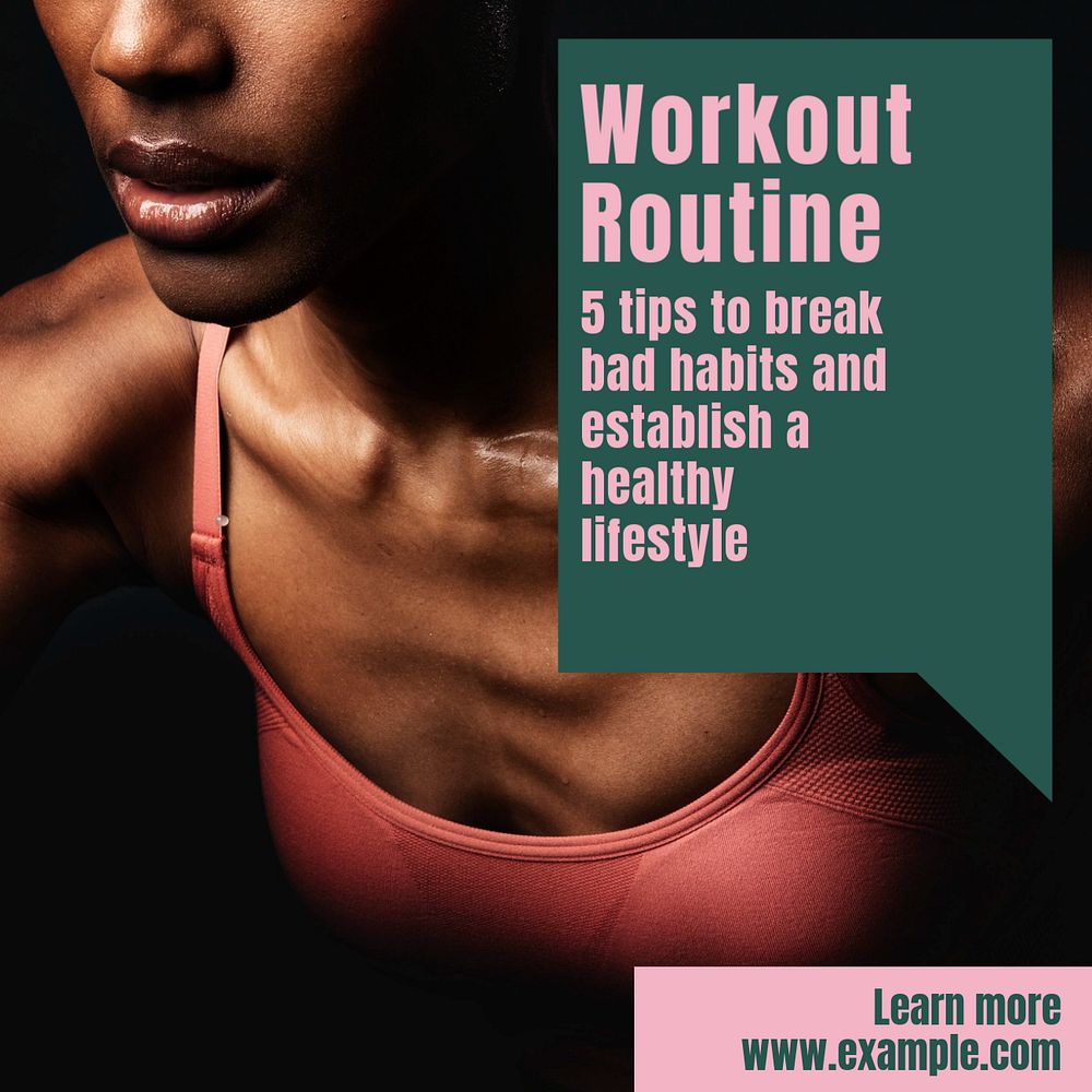 Workout routine Instagram post template, editable text