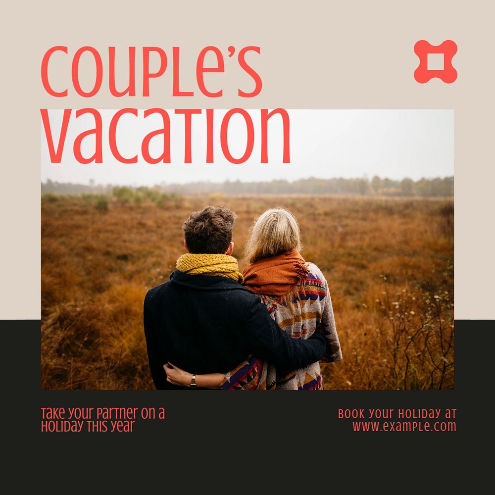 Couple's vacation Instagram post template, editable text