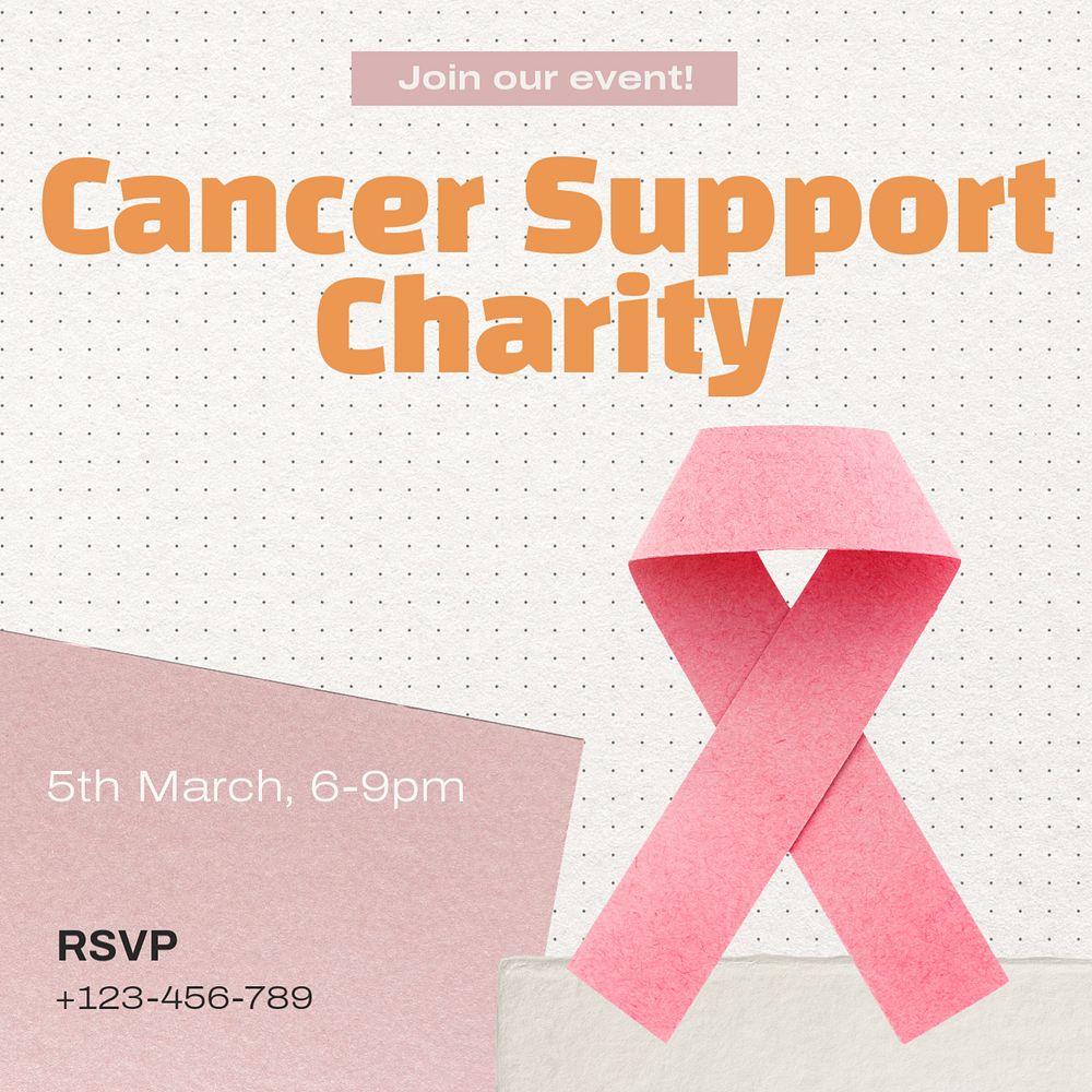 Cancer support charity post template, editable social media design