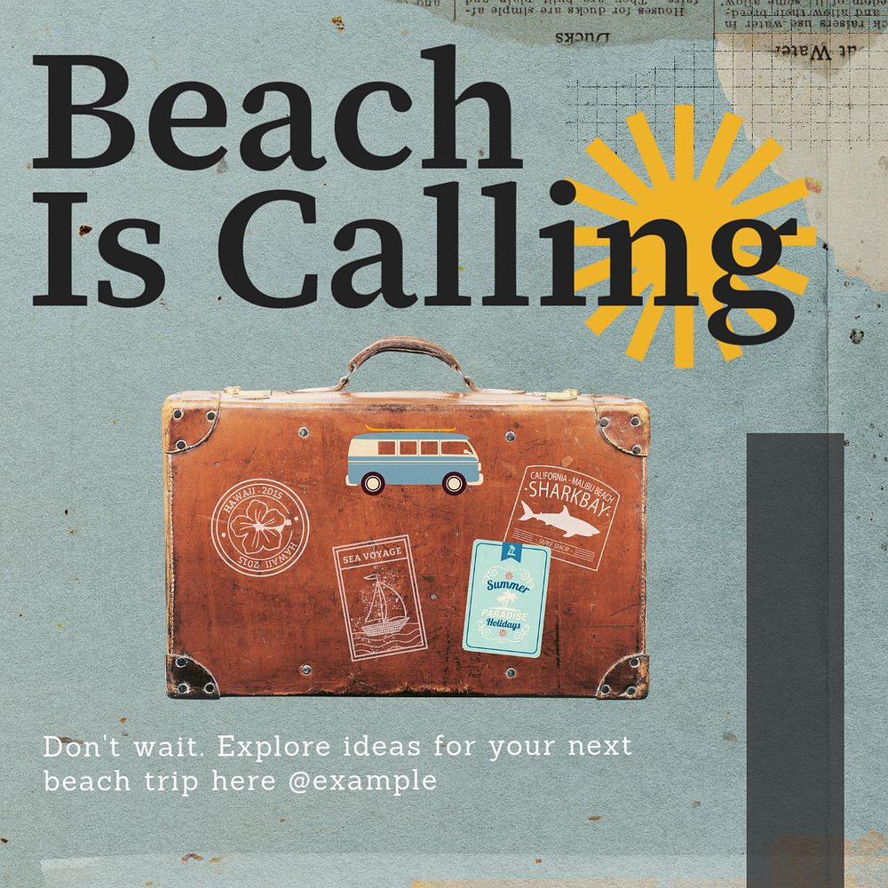 Beach is calling post template, editable social media design