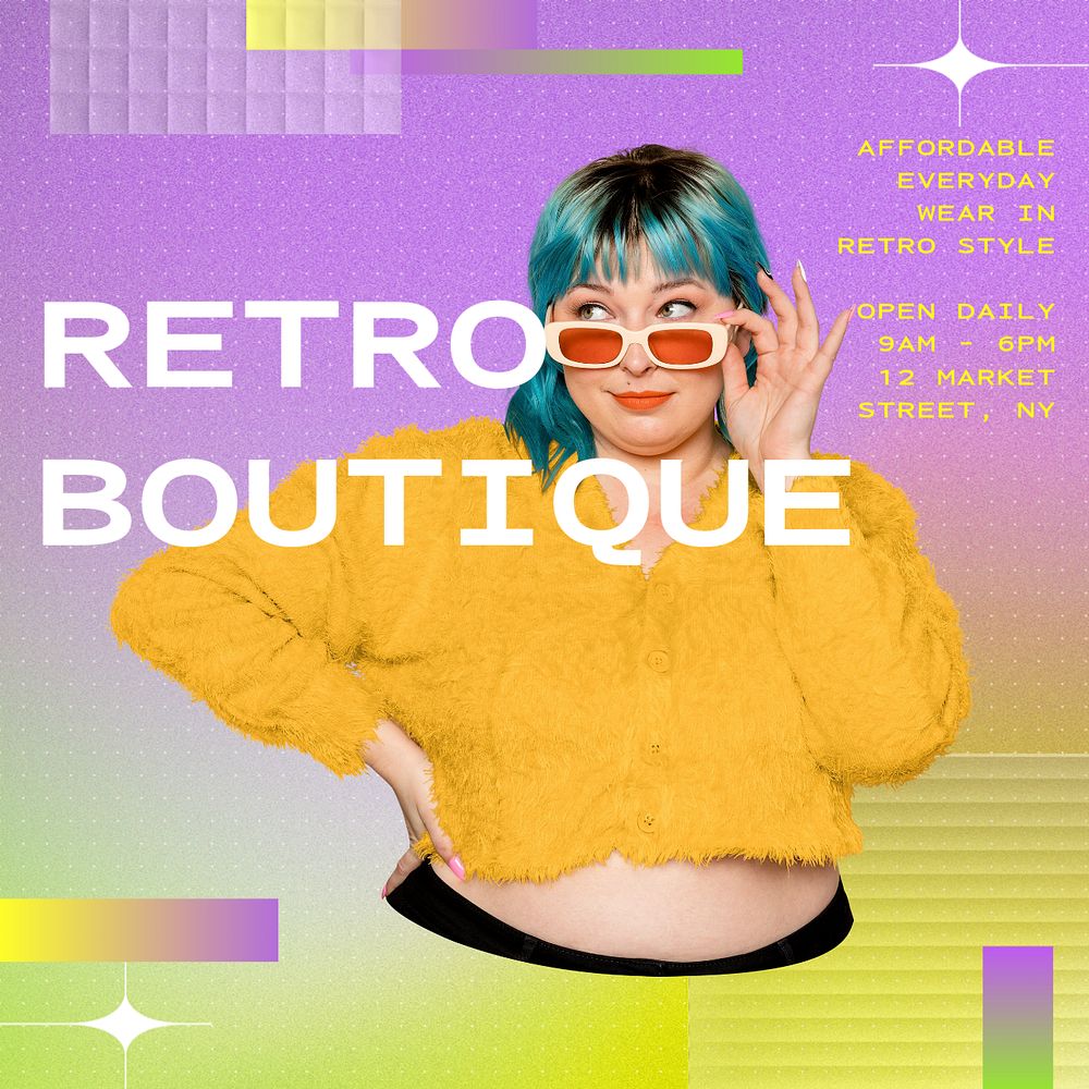 Retro boutique Instagram post template, editable text