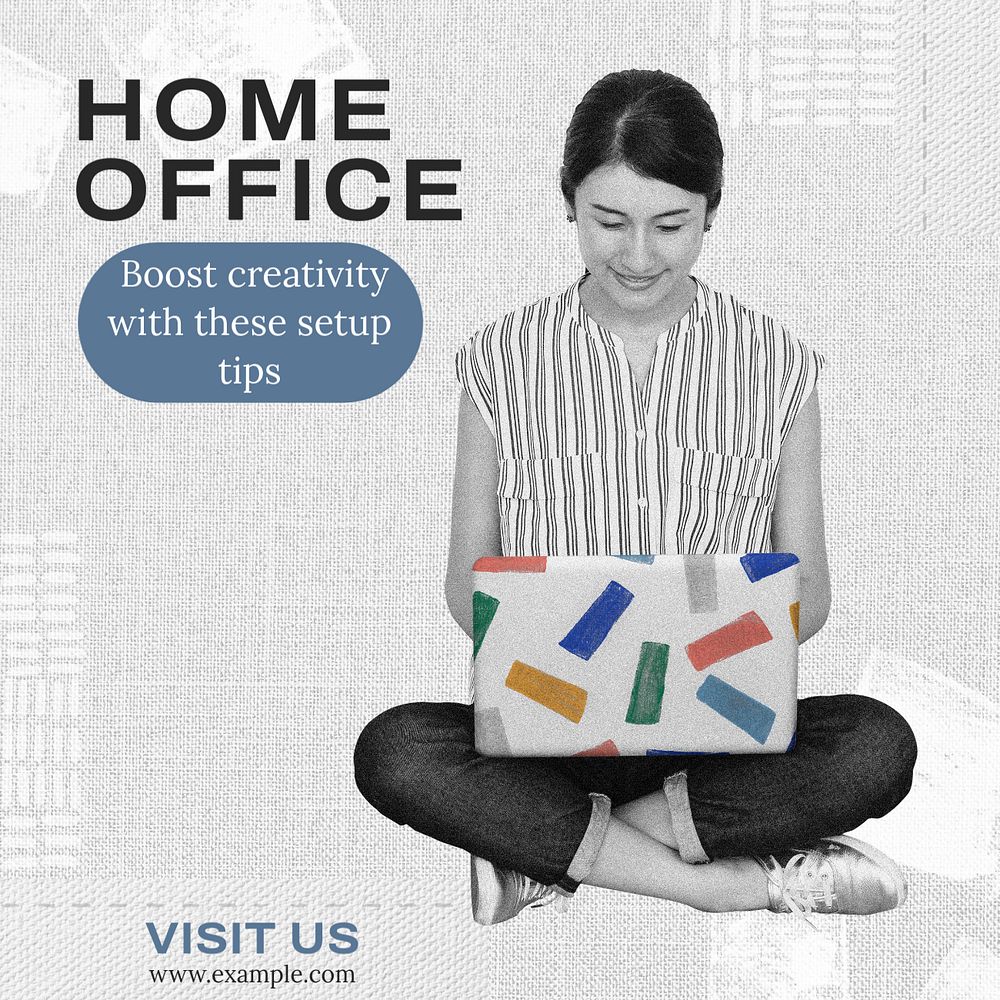 Home office Instagram post template, editable text