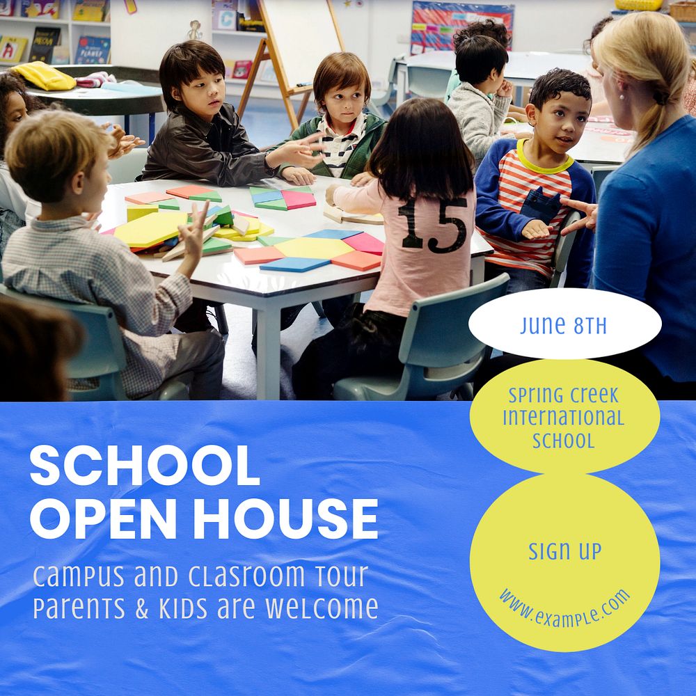 School open house Instagram post template, editable text