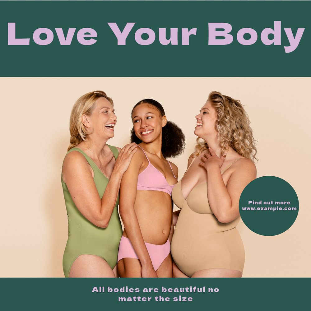 Love your body Instagram post template, editable text