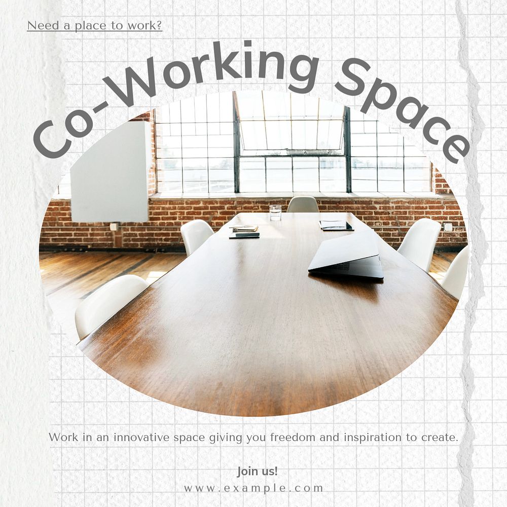 Co-working space  Instagram post template, editable text