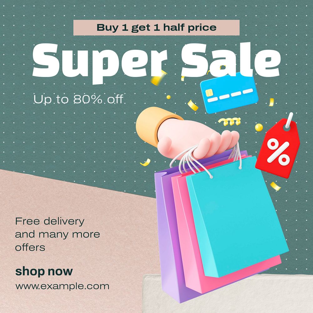 Super sale  Instagram post template, editable text