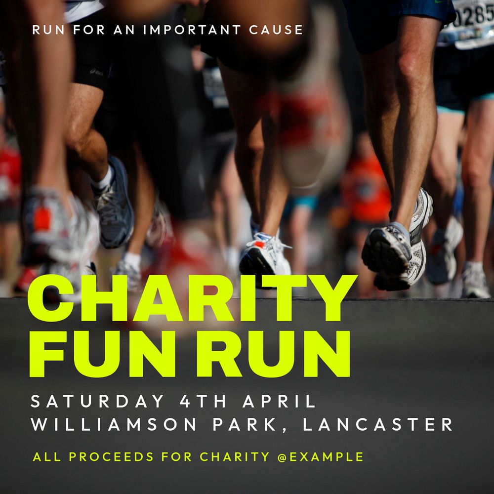 Charity run Instagram post template, editable text