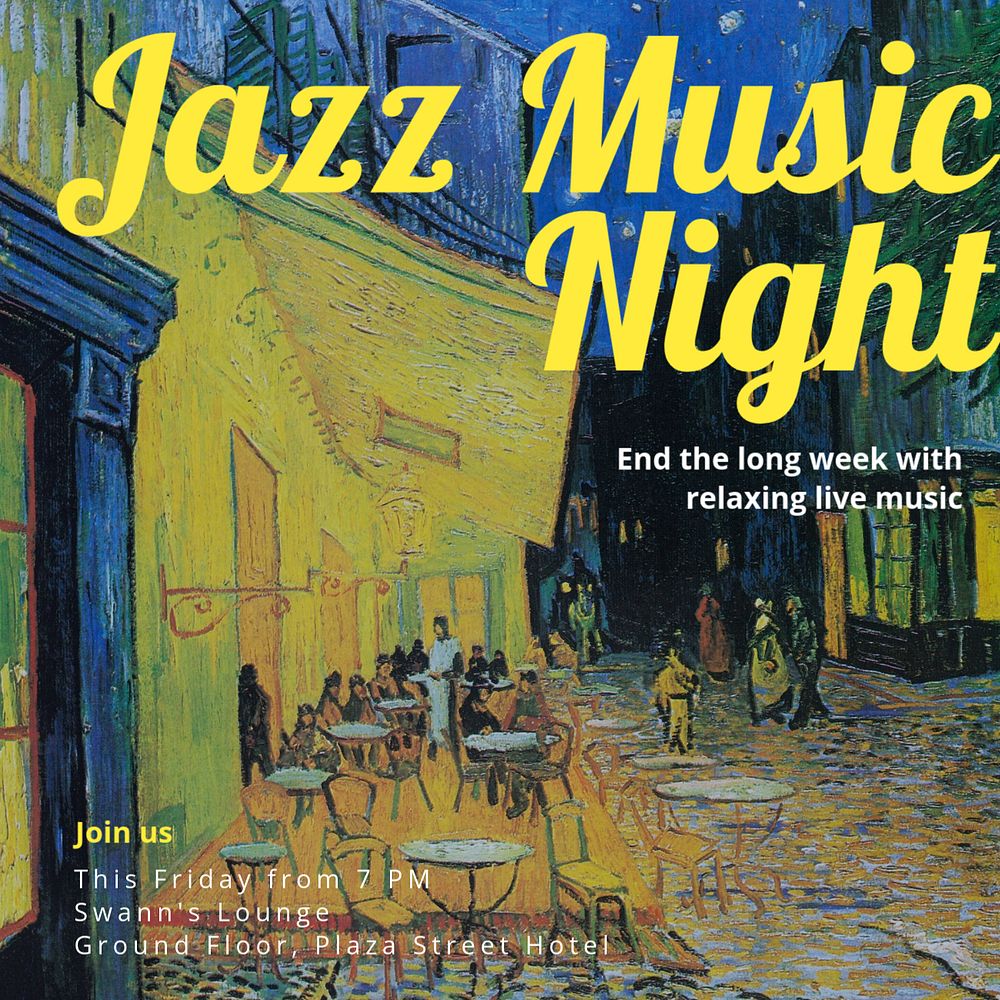 Jazz music night Instagram post template, editable text