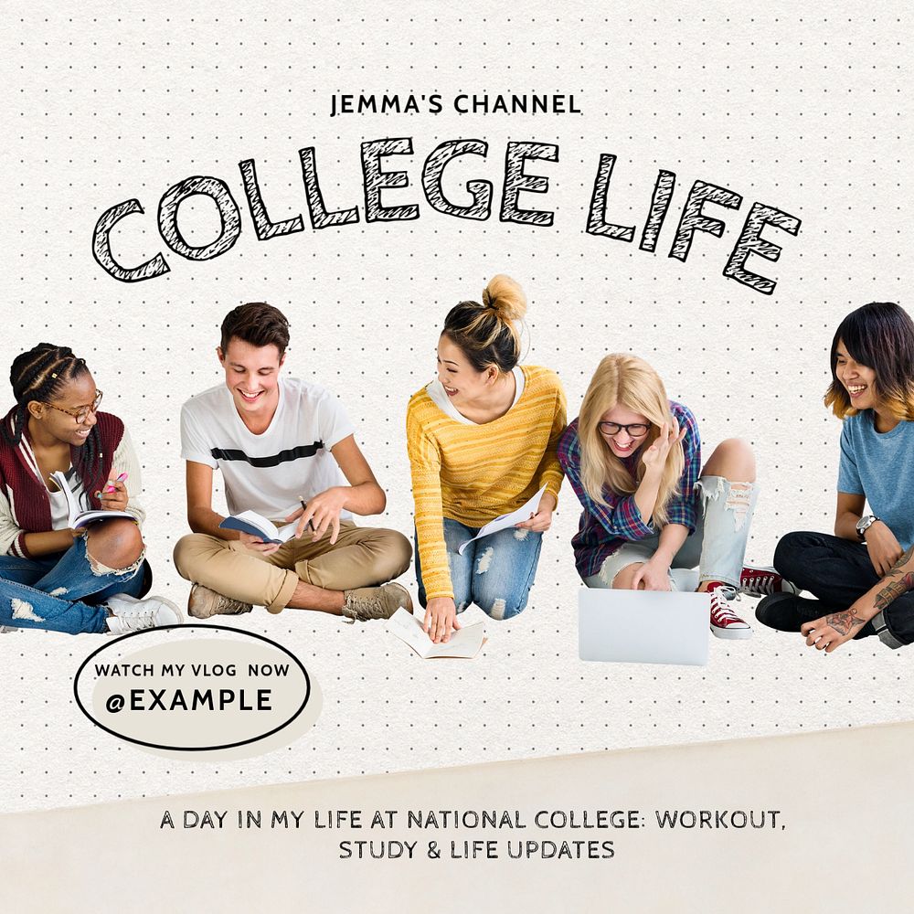 College life vlog Instagram post template, editable text