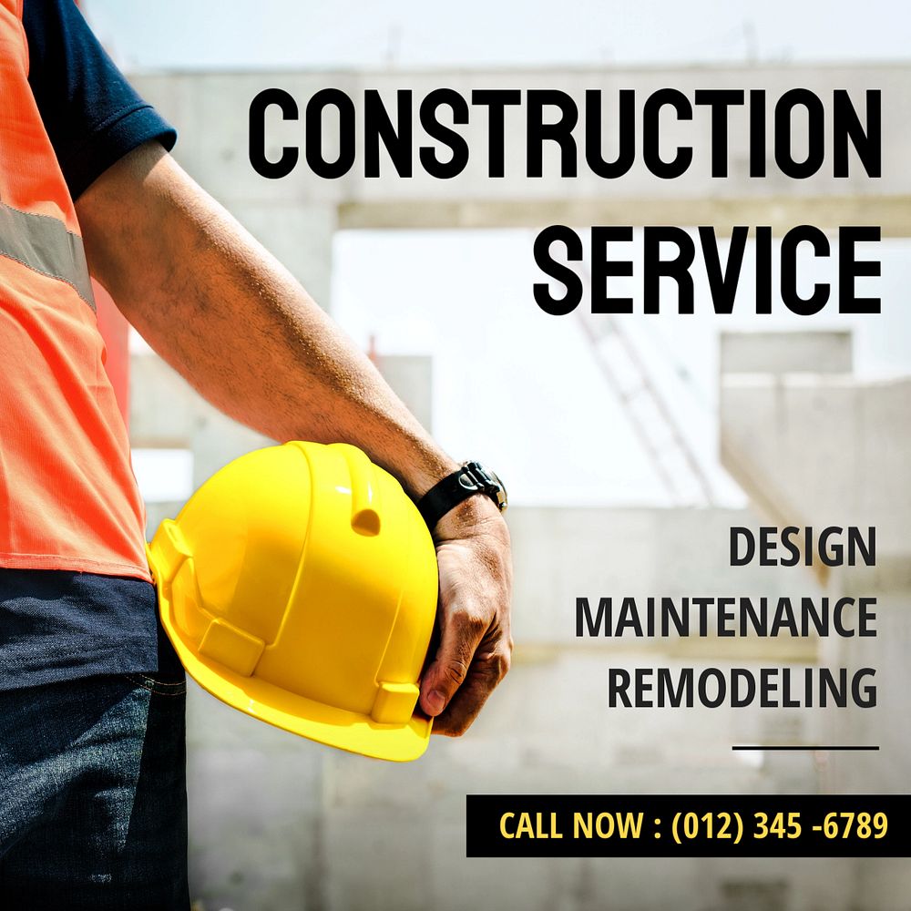 Construction service Instagram post template, editable text