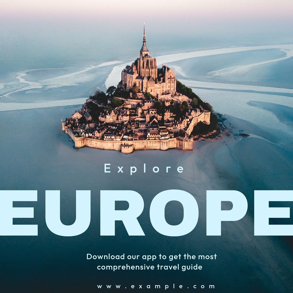 Explore Europe app Instagram post template, editable text