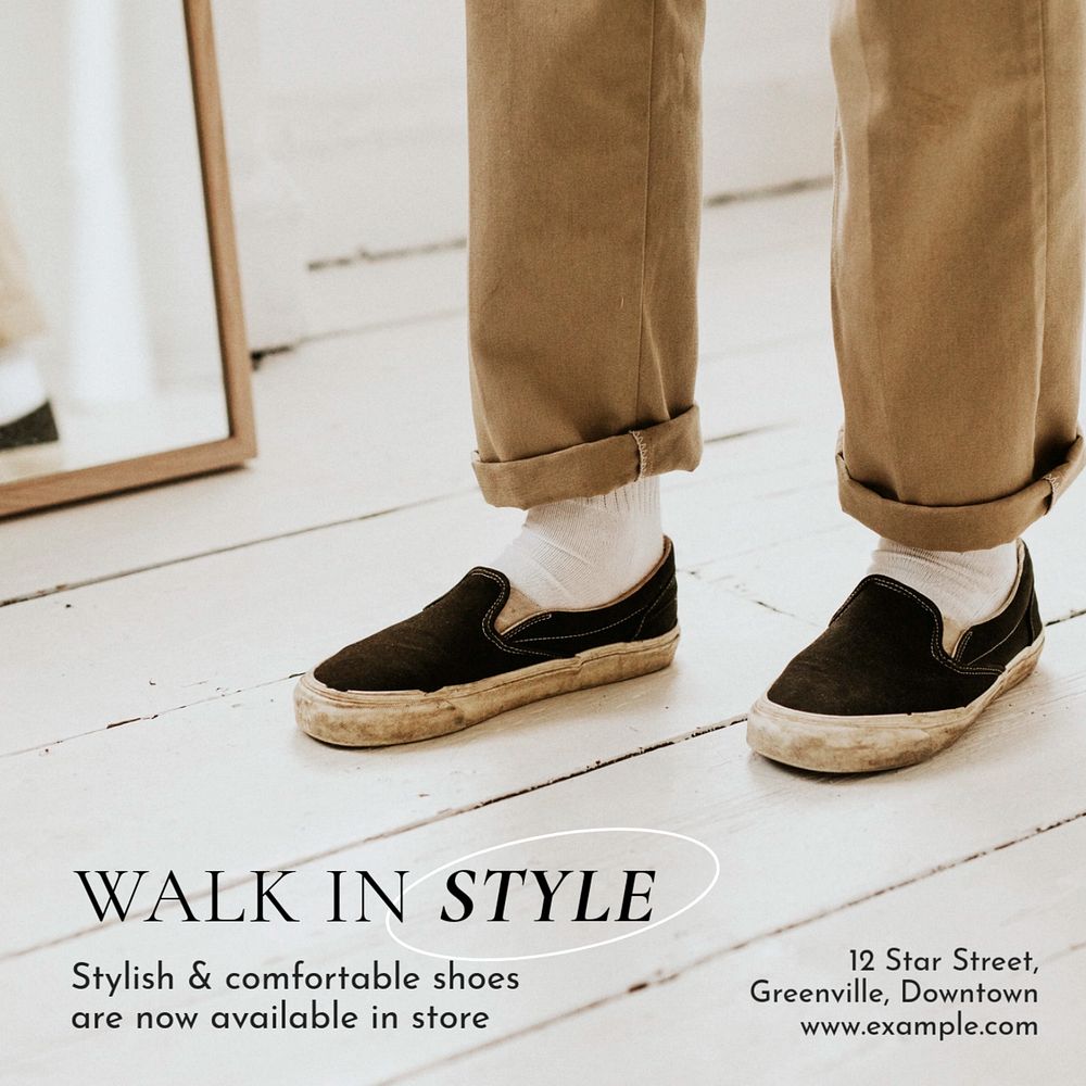 Walking shoes Instagram post template, editable text