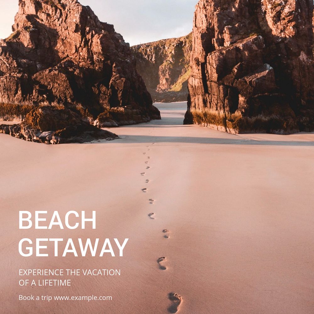 Beach getaway Instagram post template, editable text