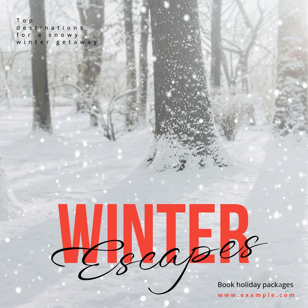 Winter getaway Instagram post template, editable text