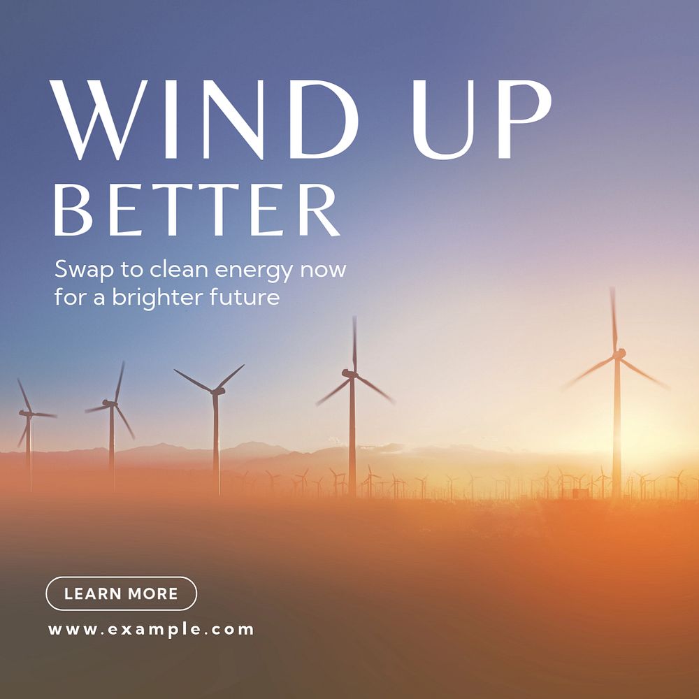 Wind power Instagram post template, editable text