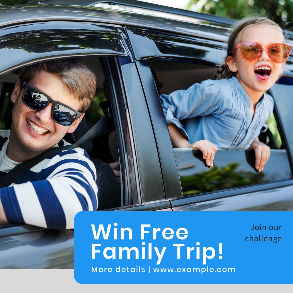 Free family trip  Instagram post template, editable text