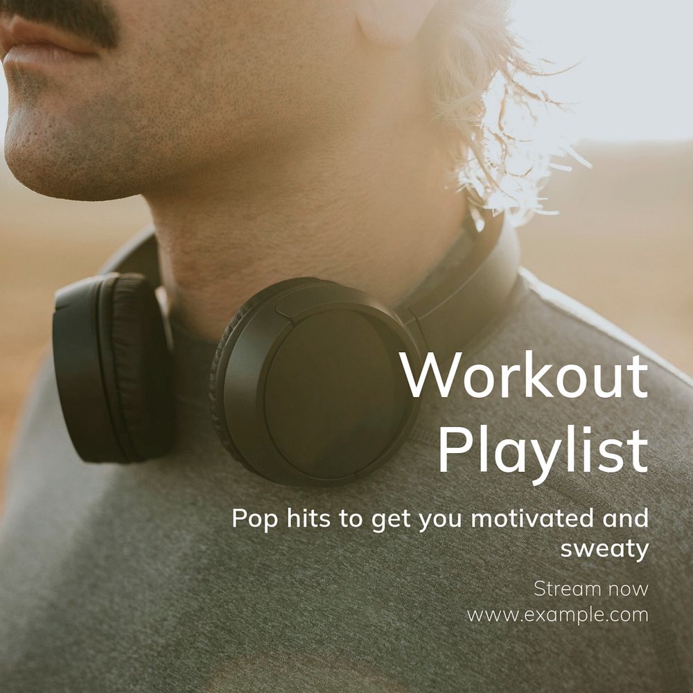 Workout playlist Instagram post template, editable text