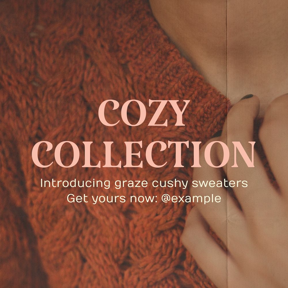 Cozy collection Instagram post template, editable text