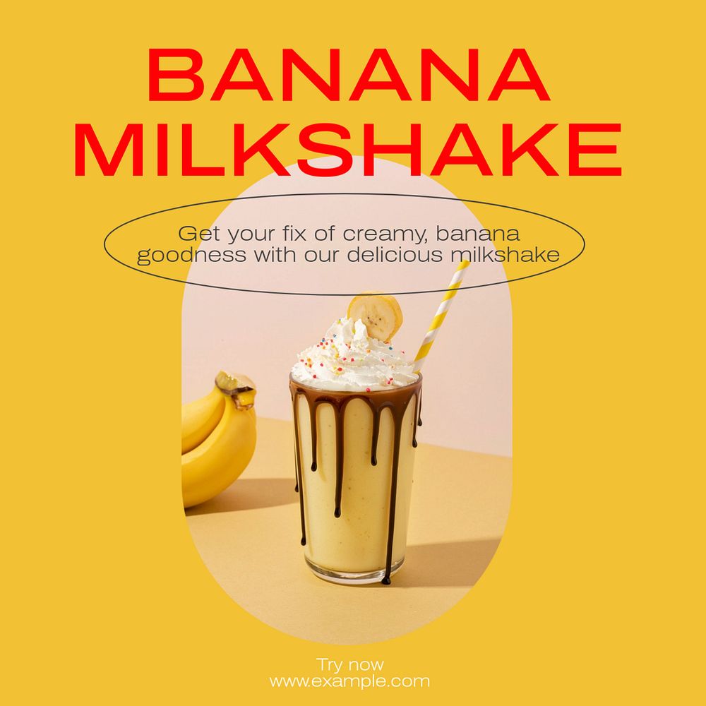 Banana milkshake Instagram post template, editable text