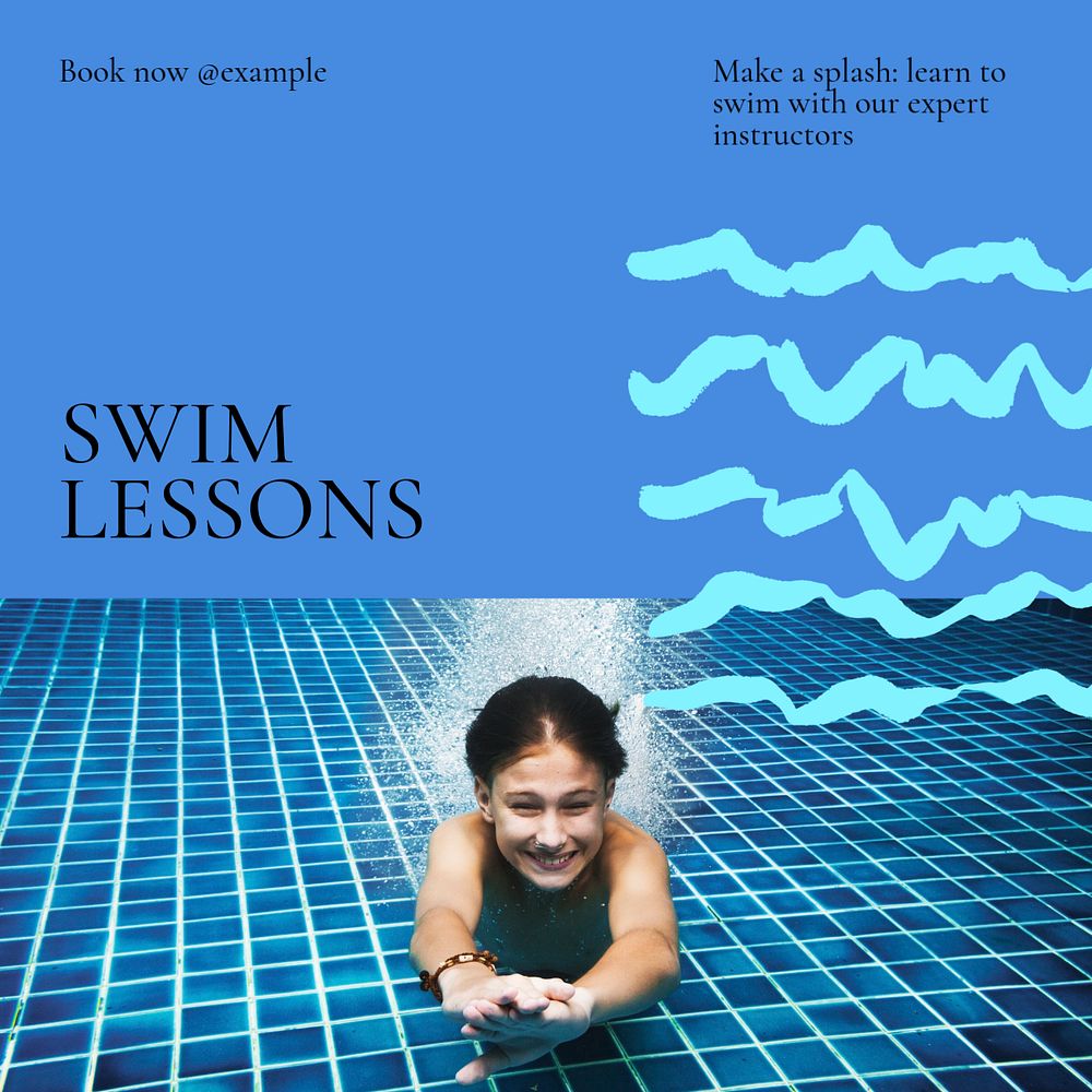 Swim lessons Instagram post template, editable text