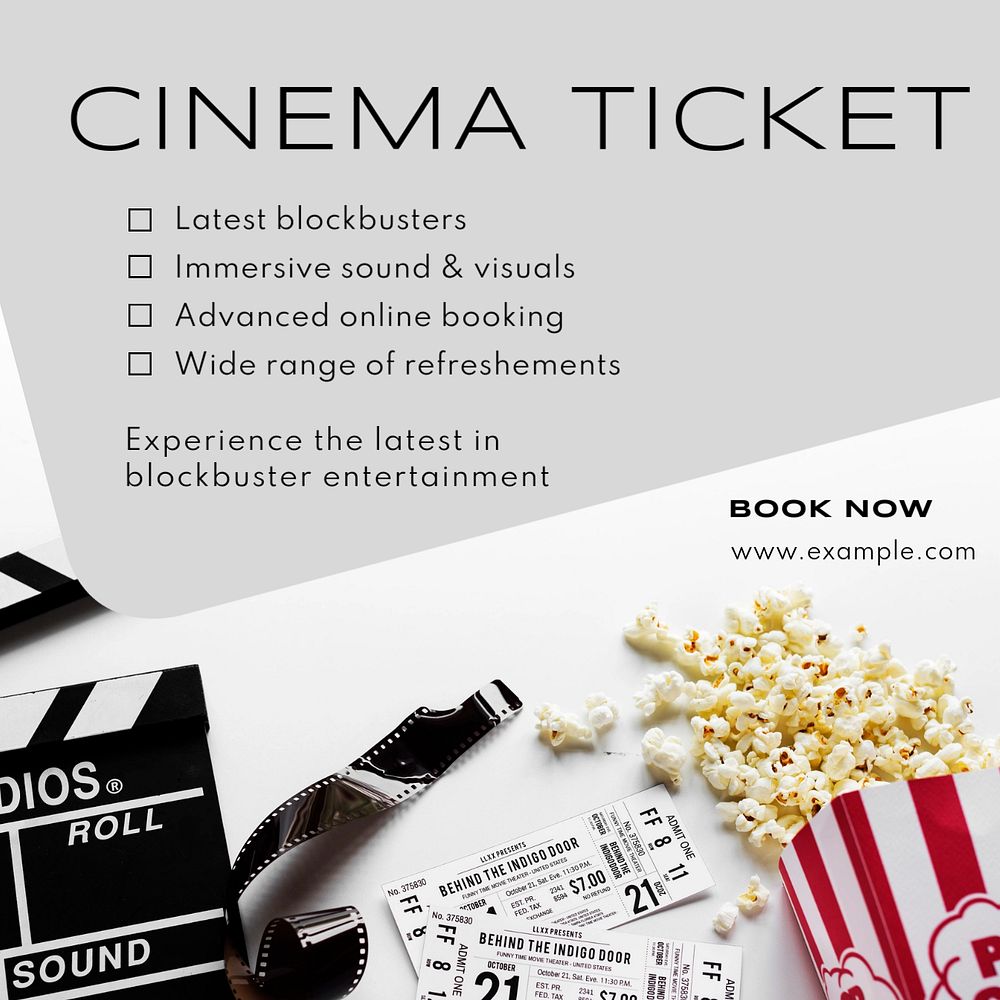 Cinema ticket Instagram post template, editable text