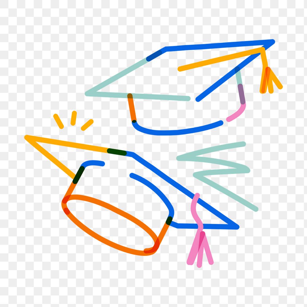 Png graduation hats doodle, transparent background, editable design