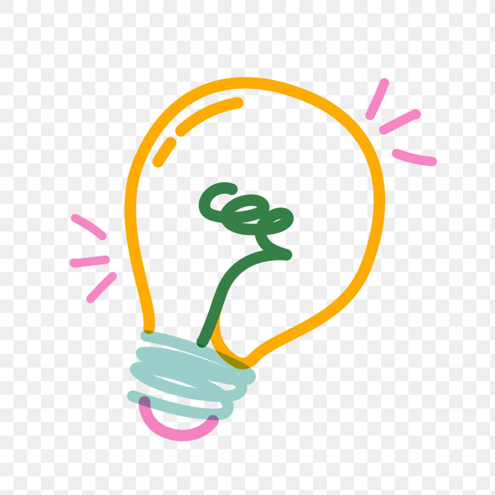  Png light bulb cute doodle, transparent background, editable design