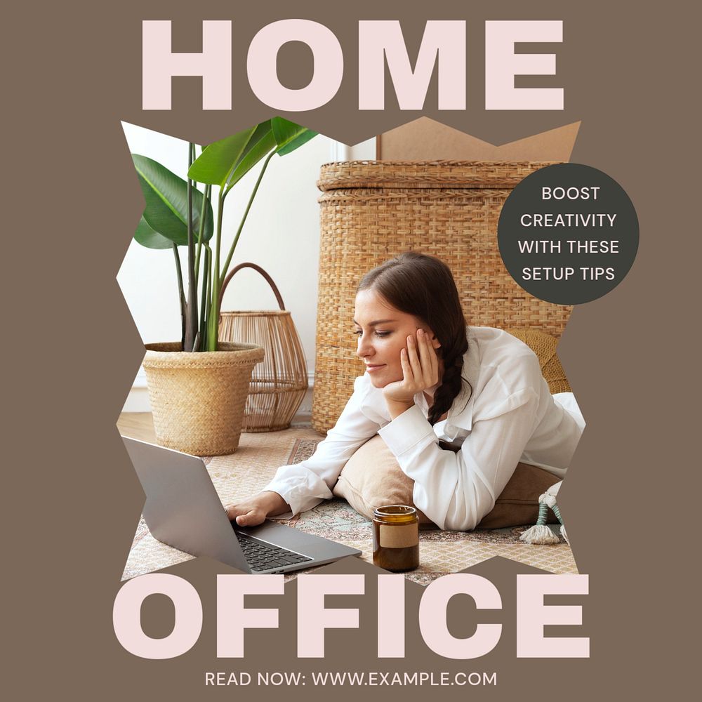 Home office Instagram post template, editable text