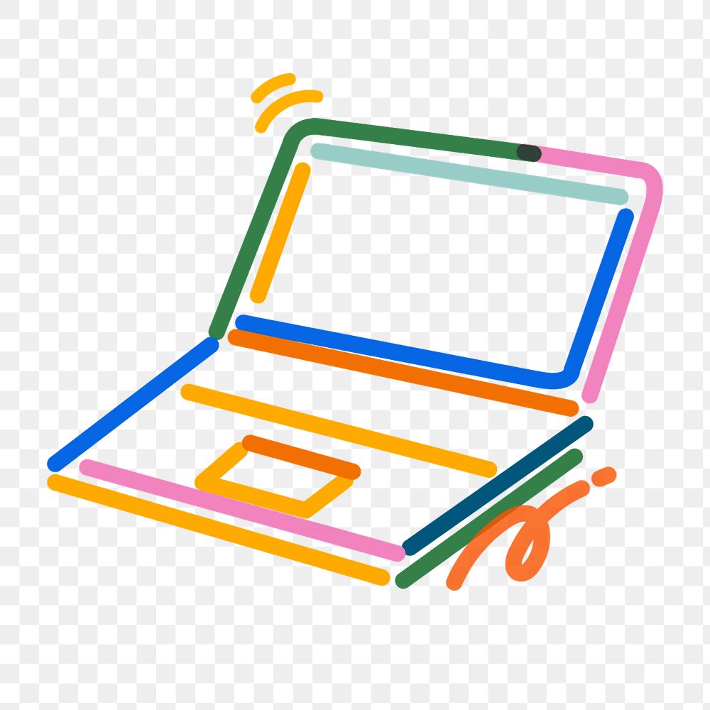  Png laptop  doodle, transparent background, editable design