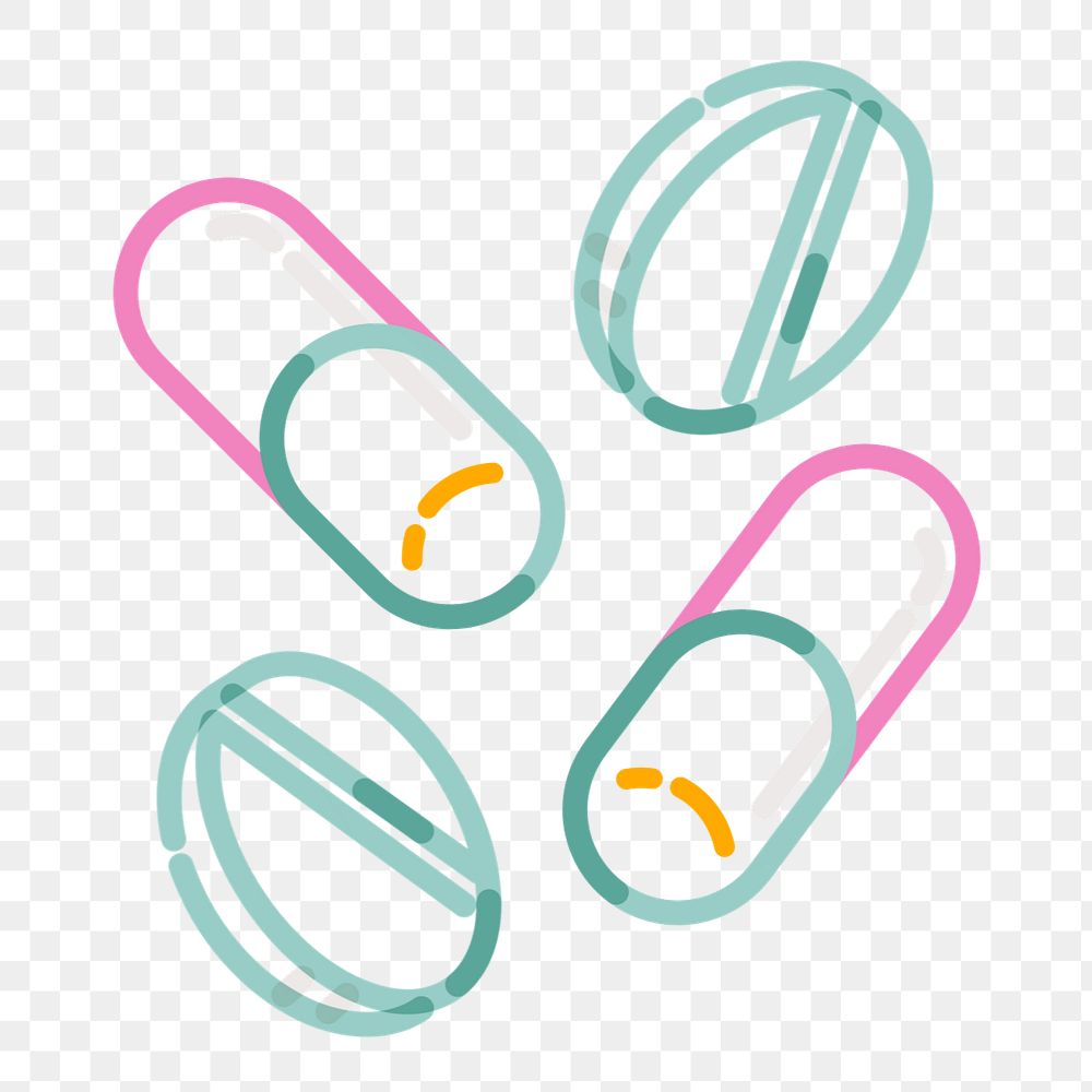  Png medical pills cute doodle, transparent background, editable design