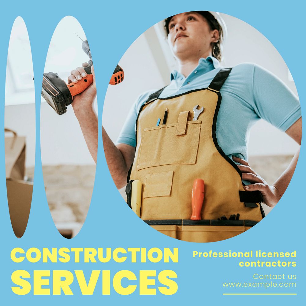 Construction services Instagram post template, editable text