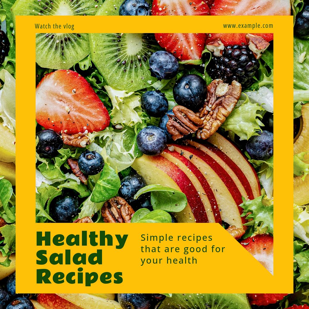 Healthy salad recipes Instagram post template, editable text