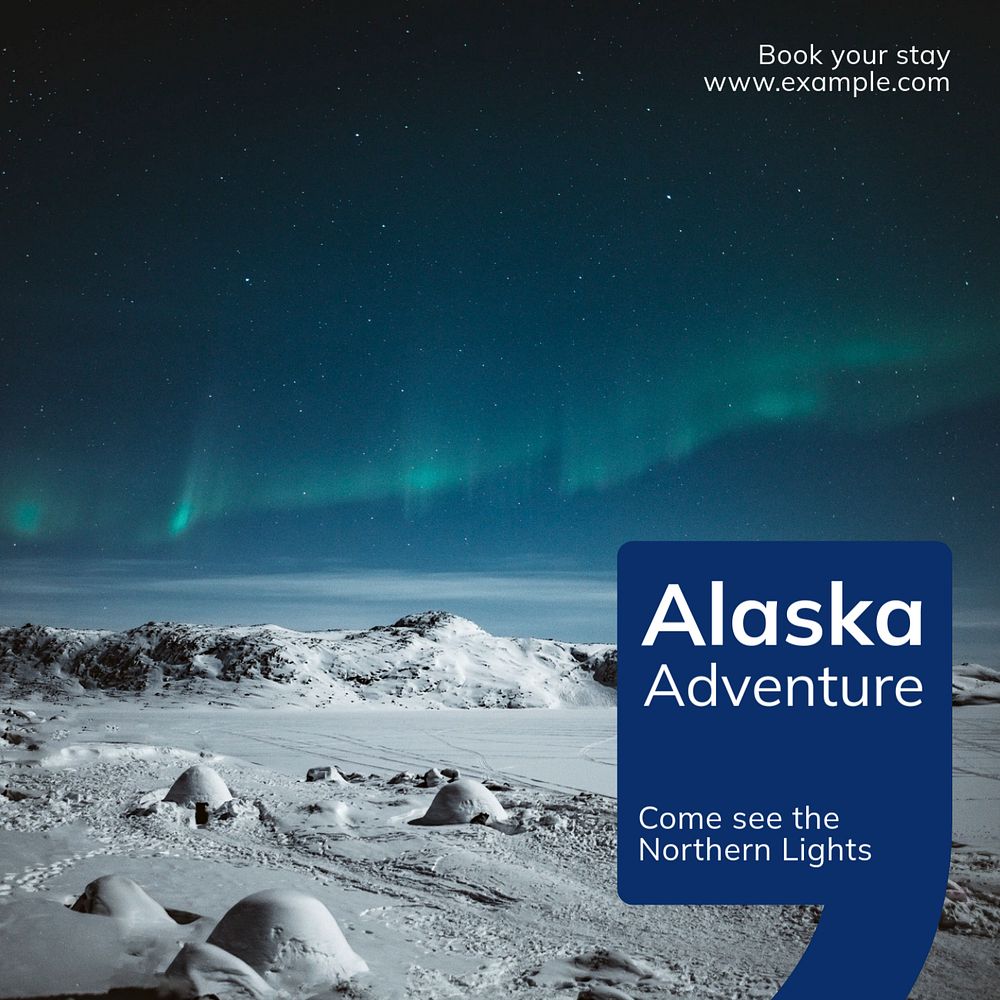 Alaska adventure  Instagram post template, editable text