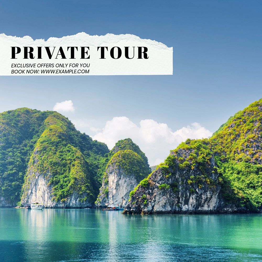 Private tour  Instagram post template, editable text