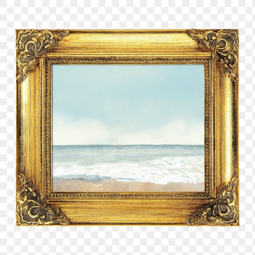 Picture frame  editable mockup element, Beach vintage painting. Remixed by rawpixel.